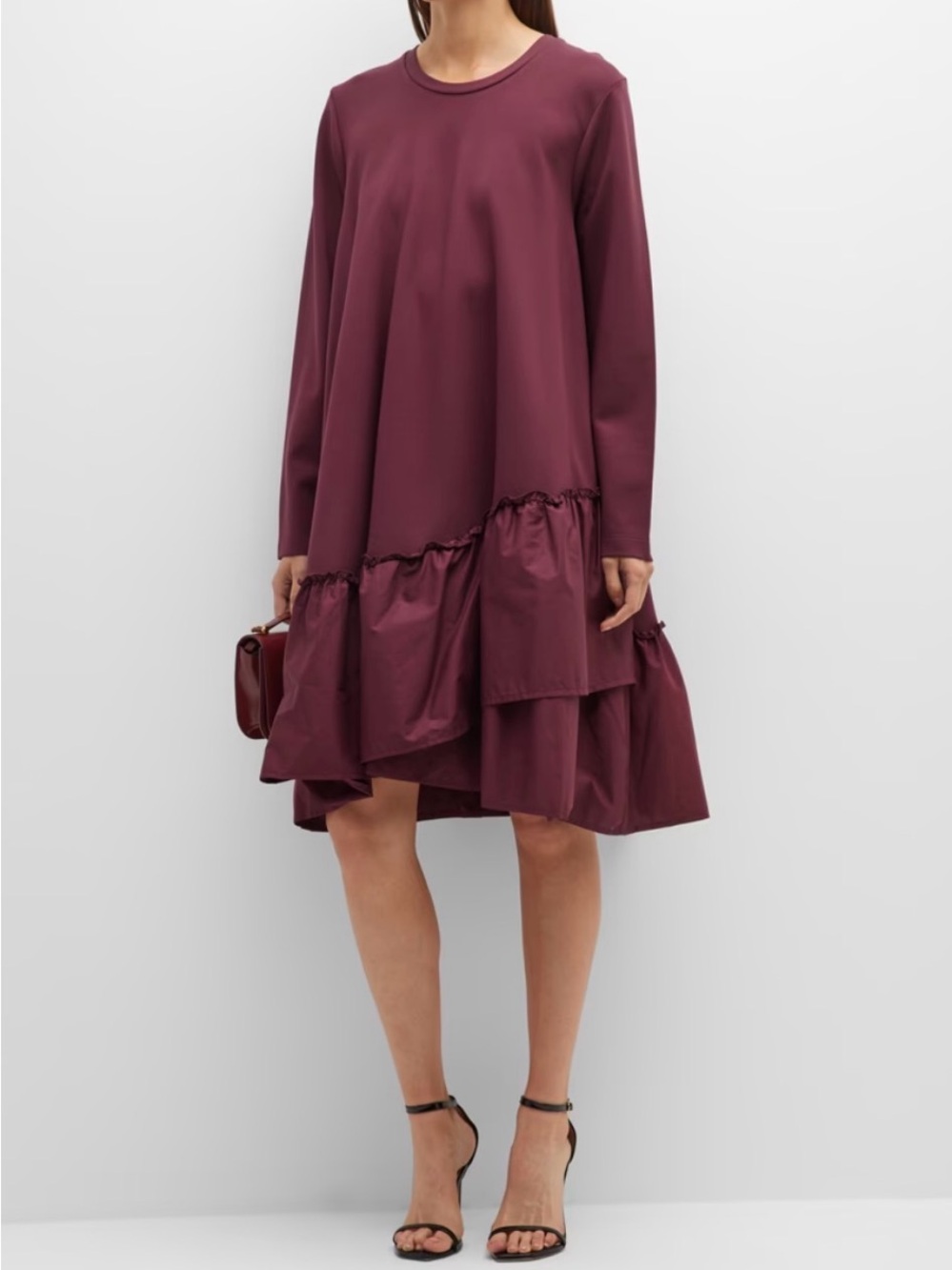 Masai Copenhagen Nell Tiered Jersey Dress Maroon XL Asymmetric Lagenlook Boho